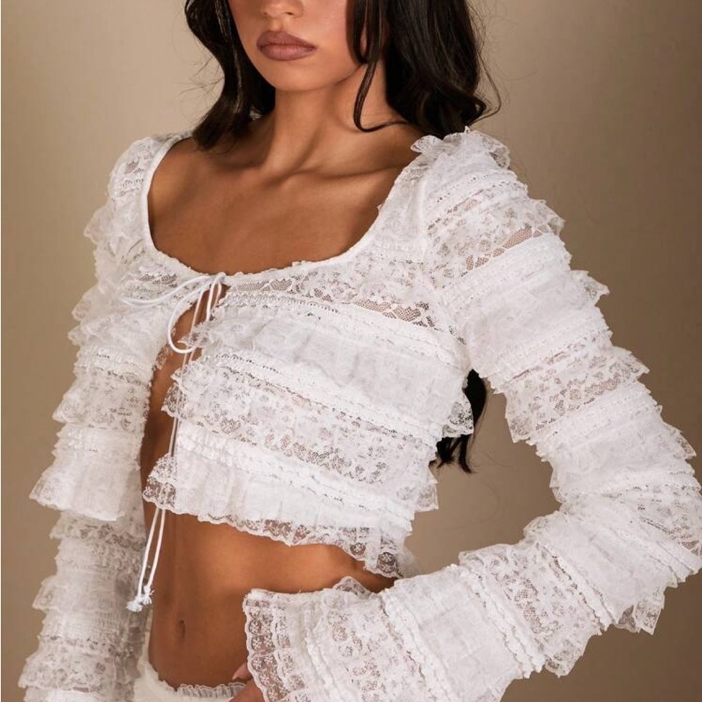 White Lace Ruffle Crop Top